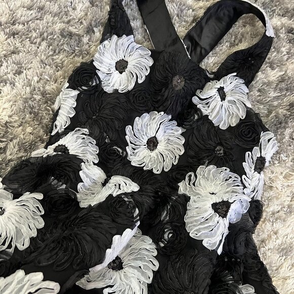Black Tulle Daisy Flower Embellished Fit + Flare Dress - Picture 8 of 8